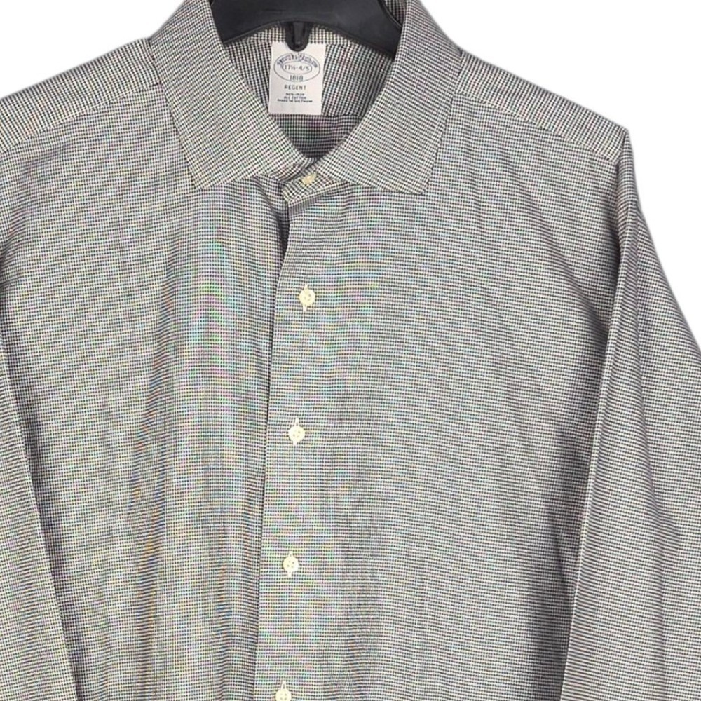 Brooks Brothers  Dress Shirt Mens 17.5 34/35 Regent Black Houndstooth Non Iron